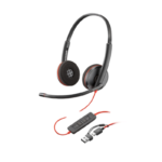 POLY Auriculares estéreo USB-C Blackwire 3220 + adaptador USB-C/A (a granel)