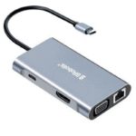 BRobotix Docking Station 7 en 1 6001202 USB C, 3x USB 3.0,1x HDMI, 1x VGA, 1x RJ-45, Plata