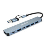 BRobotix Docking Station 7 en 1 USB 3.0/USB-C, 5x USB 3.0, 2x USB-C, Gris