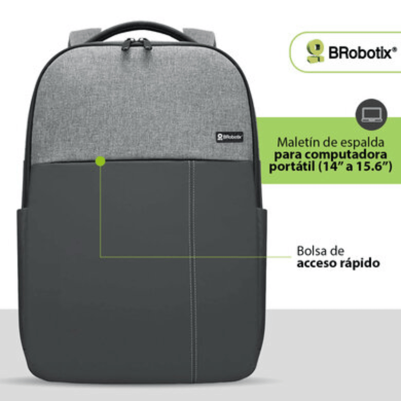 BRobotix Mochila Praga de Poliéster para Laptop 16", Gris - Imagen 2