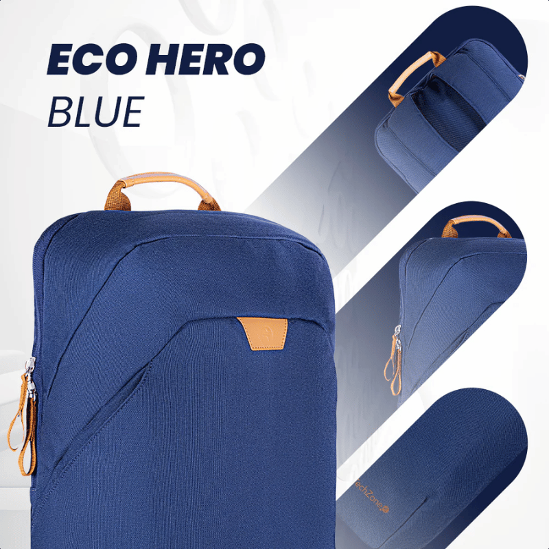 Backpack ECO HERO Techzone de 15.6 , 2 compartimientos, 1 acolchado para laptop, color Azul, GARANTIA LIMITADA DE POR VIDA. - Imagen 5