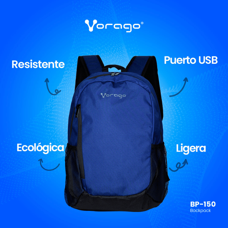 MOCHILA VORAGO BP-150 ECOLÓGICA rPET LAPTOP 15.6 pugladas AZUL / NEGRO - Imagen 3