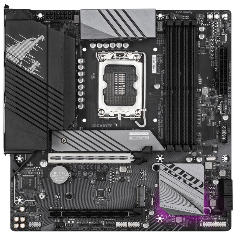Tarjeta Madre Gigabyte B760M AORUS ELITE GEN5, Micro-ATX, LGA 1700, Intel B760, 256GB DDR5, HDMI/DP para Intel - Imagen 2