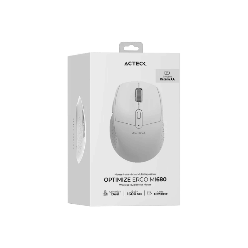 Mouse Ergonómico Acteck Optimize Ergo MI680, Inalámbrico, Óptico, 1.600DPI, RF Inalámbrico, Blanco - Imagen 5