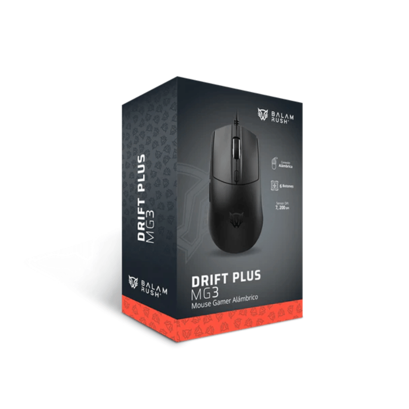 Mouse Gamer Ergonómico Balam Rush DRIFT PLUS MG3, Alámbrico, Óptico, 7.200DPI, USB-A, Negro - Imagen 7