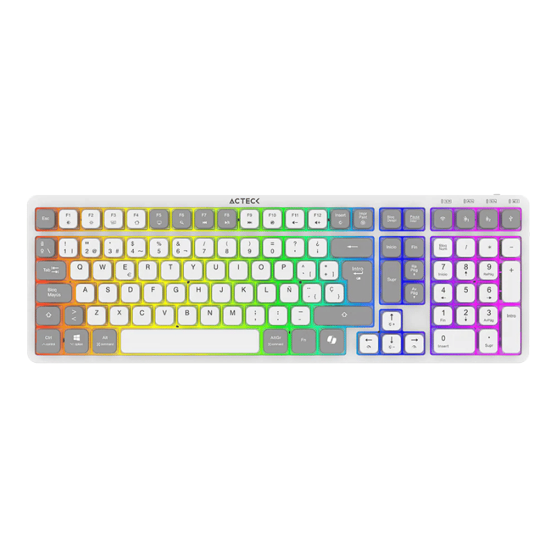 Teclado Acteck Techno PRO TI790 LED RGB, Teclado Mecánico, Óptico, Inalámbrico, RF Inalámbrico/Bluetooth, Blanco, Español