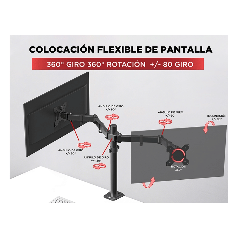 Naceb Soporte de Escritorio para 2 Monitores 10" - 32", hasta 20kg - Imagen 8