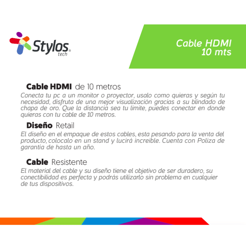Cable HDMI 10Mts Stylos. STACGD12905018 - Imagen 7