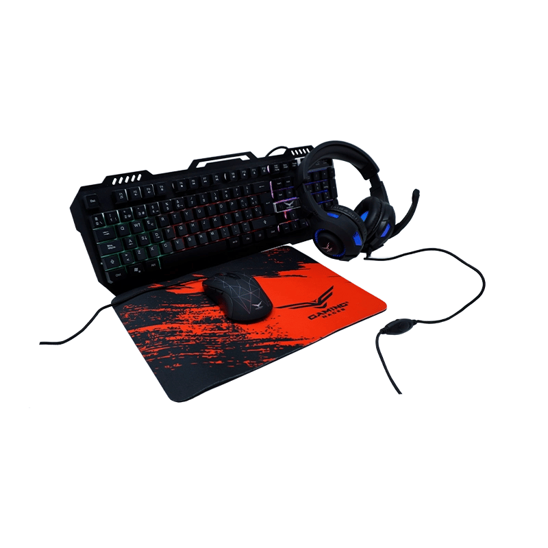 Kit Gamer 4 en 1 Naceb Teclado + Mouse + Audífonos + Mousepad, Alámbrico, USB, Negro/Rojo (Español)