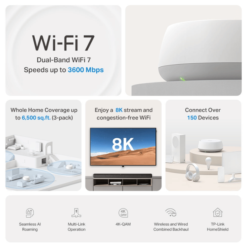 TP-Link Access Point con Sistema de Red Wi-Fi en Malla Deco BE22, 2 x RJ-45, 2882Mbit/s, Wi-Fi 7, Doble Banda 2.4/5 GHz, 4 Antenas, 1 Pieza - Imagen 3