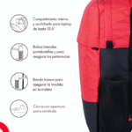 TechZone Mochila de Nylon/Poliéster TZ21LBP07 para Laptop 15.6", Naranja/Negro - Imagen 5