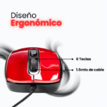 Mouse Naceb Óptico NA-0115, Alámbrico, USB, 2400DPI, Rojo - Imagen 4