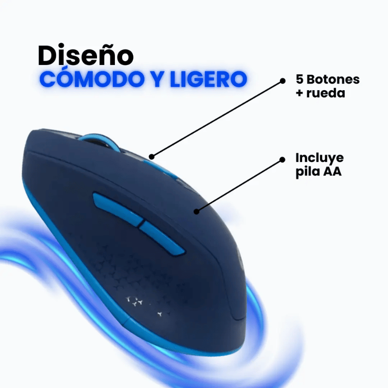 Mouse Ergonómico Naceb NA-0119, Inalámbrico, Óptico, 1.600DPI, RF Inalámbrico, Azul - Imagen 4