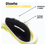 Mouse Ergonómico Naceb NA-0119, Inalámbrico, Óptico, 1.600DPI, RF Inalámbrico, Negro - Imagen 2