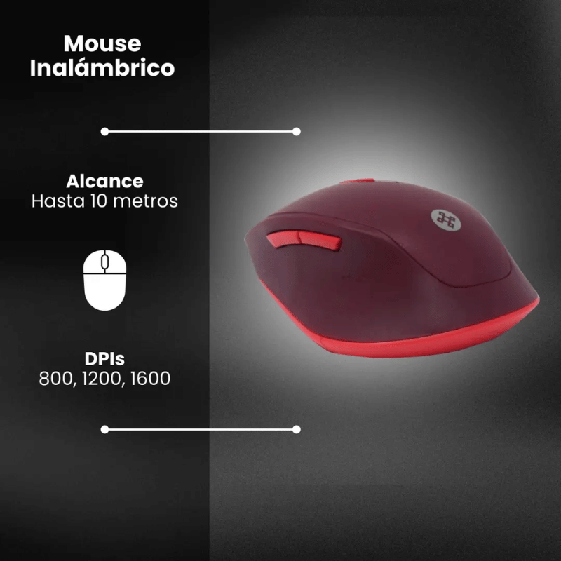 Mouse Ergonómico Naceb NA-0119, Inalámbrico, Óptico, 1.600DPI, RF Inalámbrico, Rojo - Imagen 4