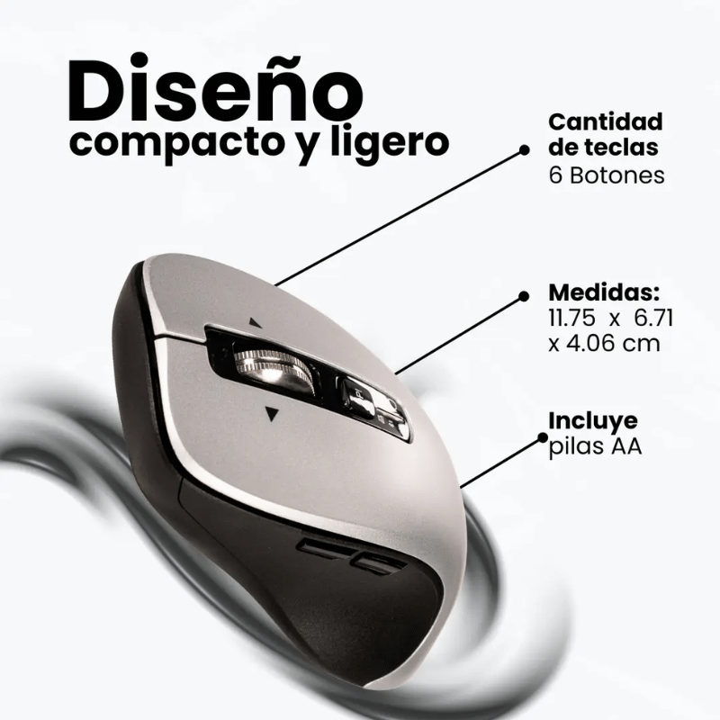 Mouse Ergonómico Naceb NA-0132G, Inalámbrico, Óptico, 3.200DPI, Bluetooth, Negro - Imagen 2