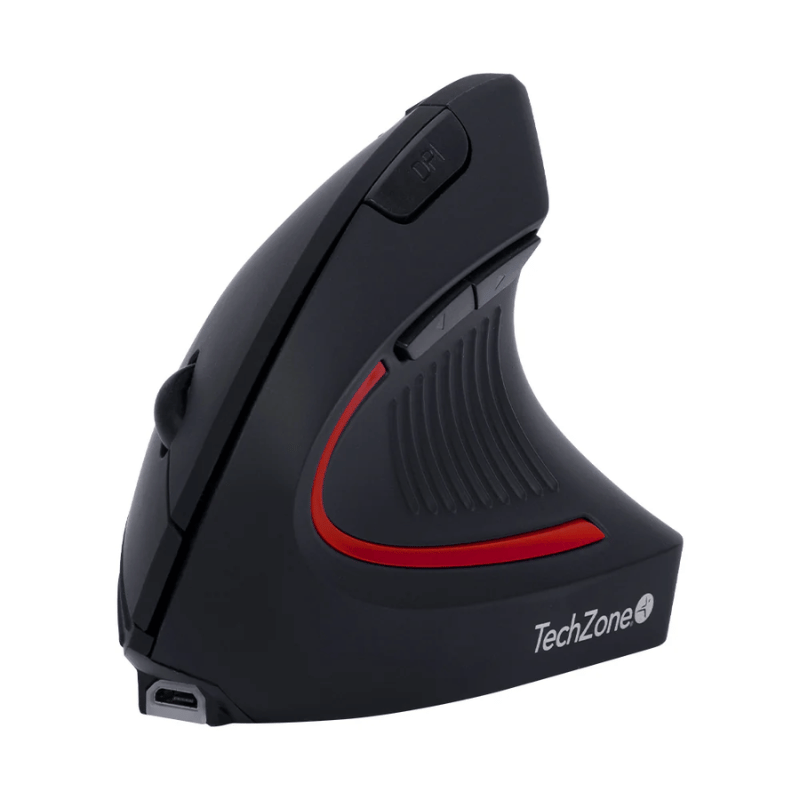 Mouse Ergonómico Techzone Vertical TZMOUINA-06, Inalámbrico, USB, Negro