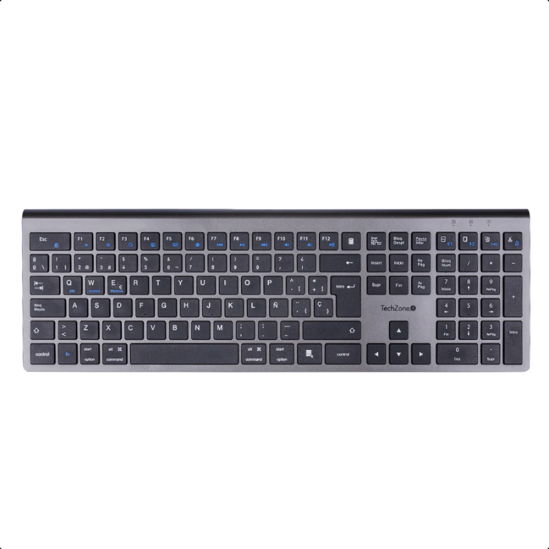 Teclado TechZone Hefestos, Inalámbrico, RF Inalámbrico/Bluetooth, Negro, Español