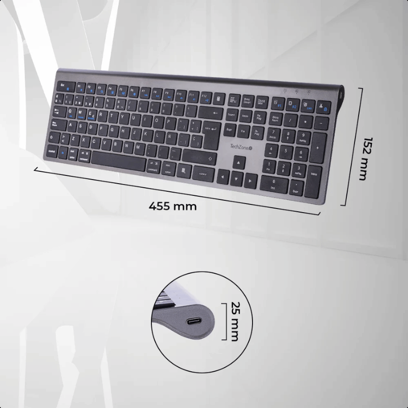 Teclado TechZone Hefestos, Inalámbrico, RF Inalámbrico/Bluetooth, Negro, Español - Imagen 4