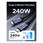 Cable USB-C Thunderbolt 5 / 80 Gbps Bidireccional / 120 Gbps Unidireccional / 1 m (3.28 ft) / PD 3.1 100W / 24 Pines / E-Marker IP2133H - Imagen 3